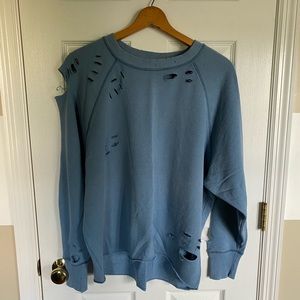 Aerie Distressed Crewneck Blue Pullover Sweatshirt. Sz. M